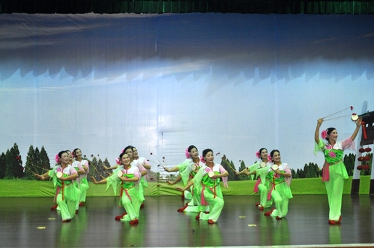 大妈手舞小花鼓 省舞赛上显功夫