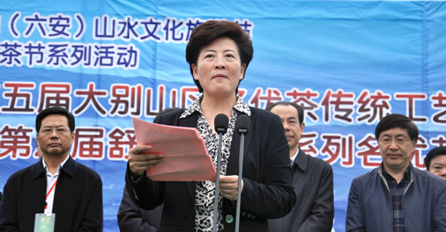 舒城县委副书记,县长张秀萍致开幕词
