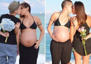 美女同戀人相繼懷孕幸福合影獲讚