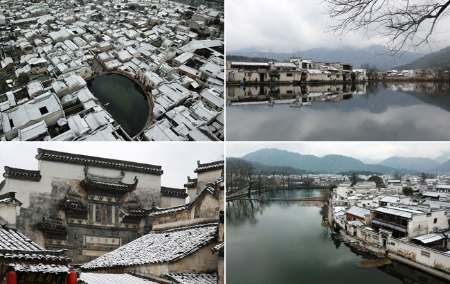 雪落宏村若水墨 粉墻黛瓦入畫來