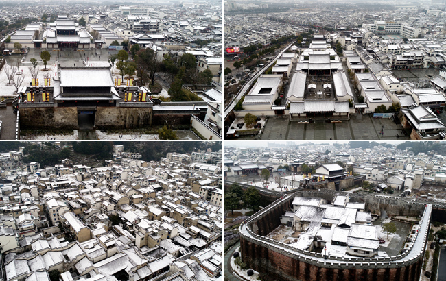 古城墻，青黛瓦，徽州古墻披銀裝