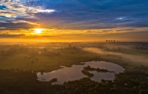 航拍:江淮水鄉夕陽好 美麗田園入畫來